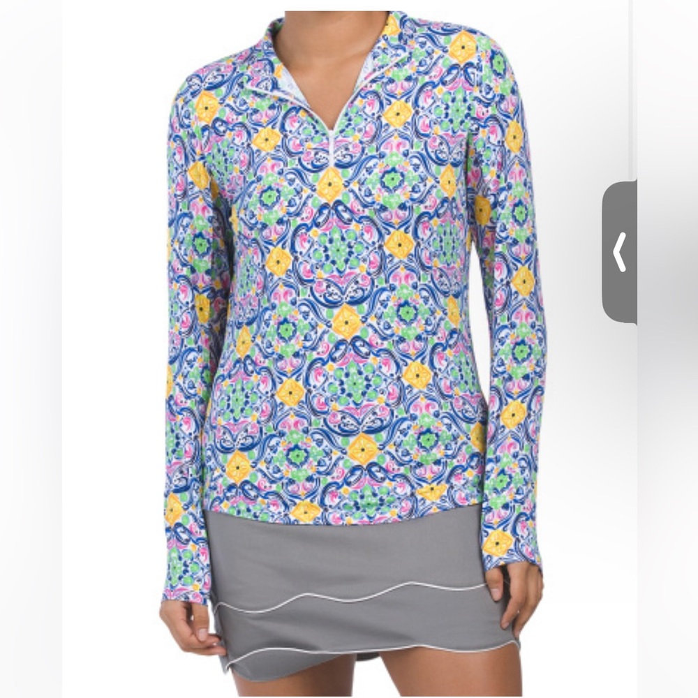 IBKUL Women's Upf 50 Printed Golf Quarter Zip Top Multi Pink XS